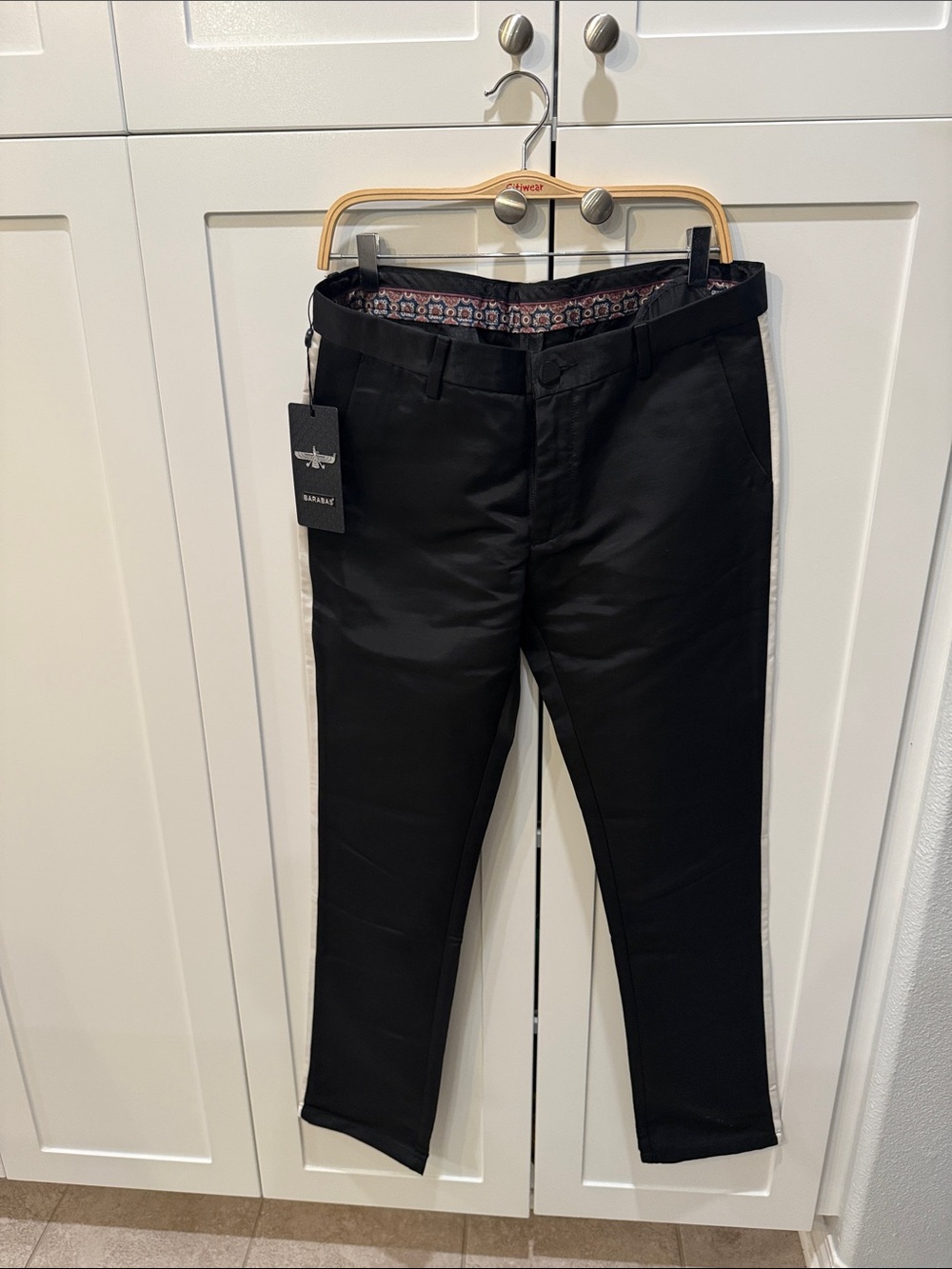Slim Black Men's Jeans with White Side Stripe
